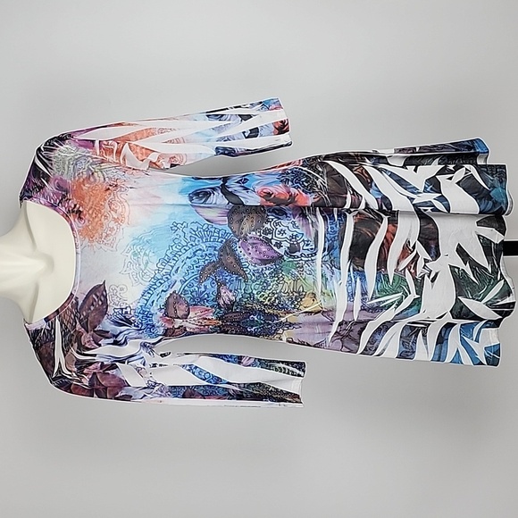 Xception Tunic Dress White Multi Colour Crochet Back Rhinestone Lightweight Sz S - Picture 1 of 15